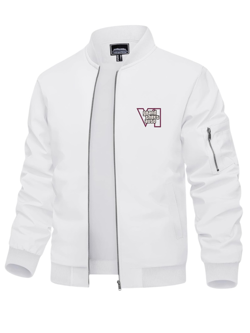 Men's Grand Theft Auto 6 Embroidered Bomber Jacket -White